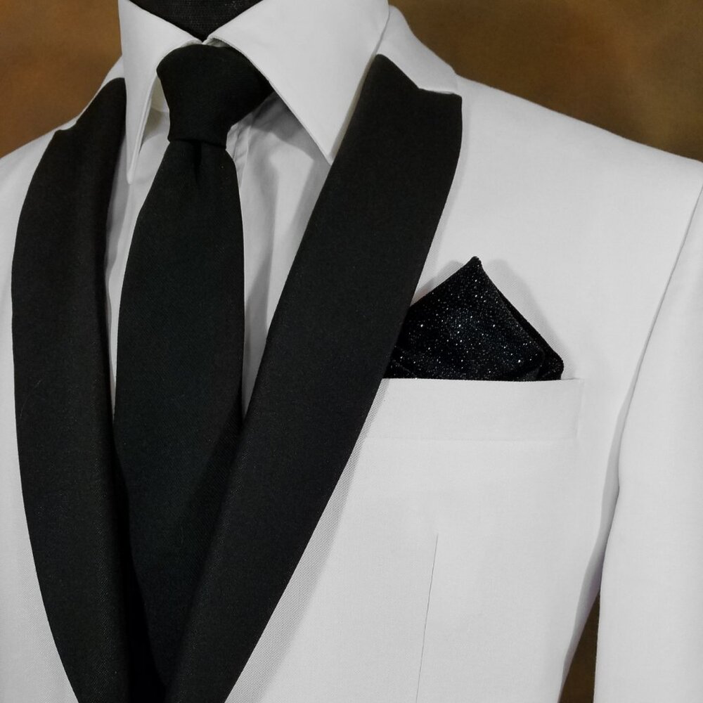 New - Men's Sparkle Black Velvet Pocket Square Insert - Pre-Folded